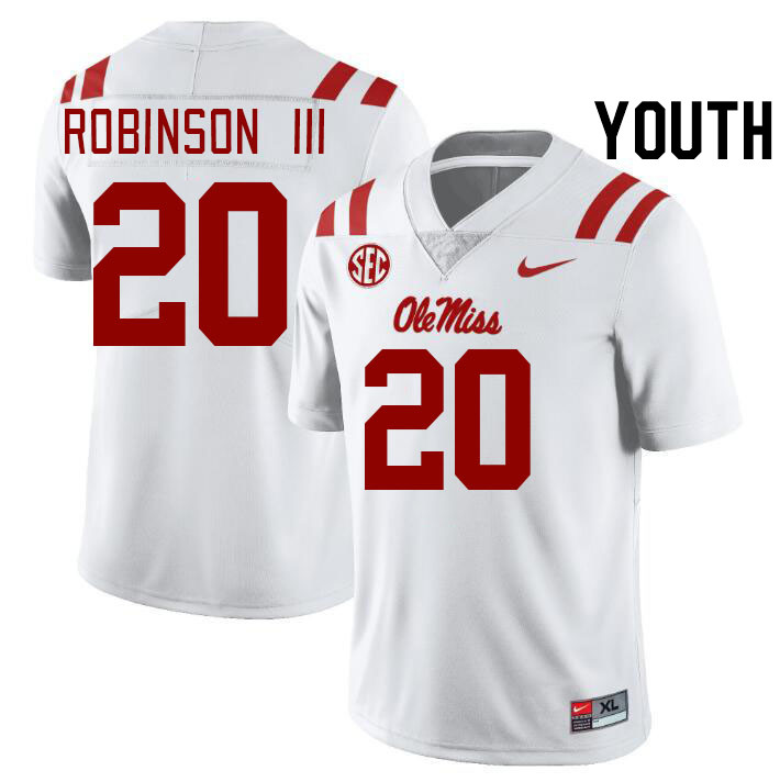 Youth #20 Anthony Robinson III Ole Miss Rebels College Football Jerseys Stitched-White